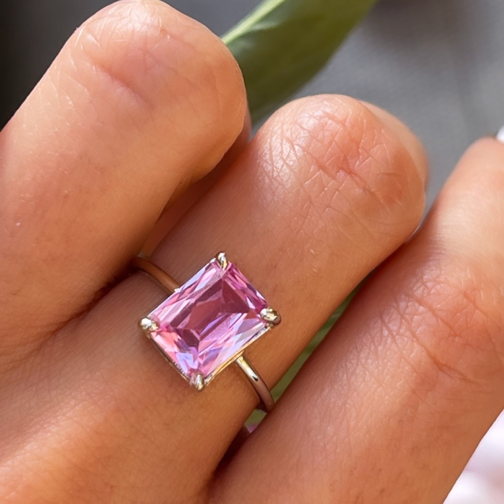Emerald-cut Pink Sapphire 14k White Gold Ring